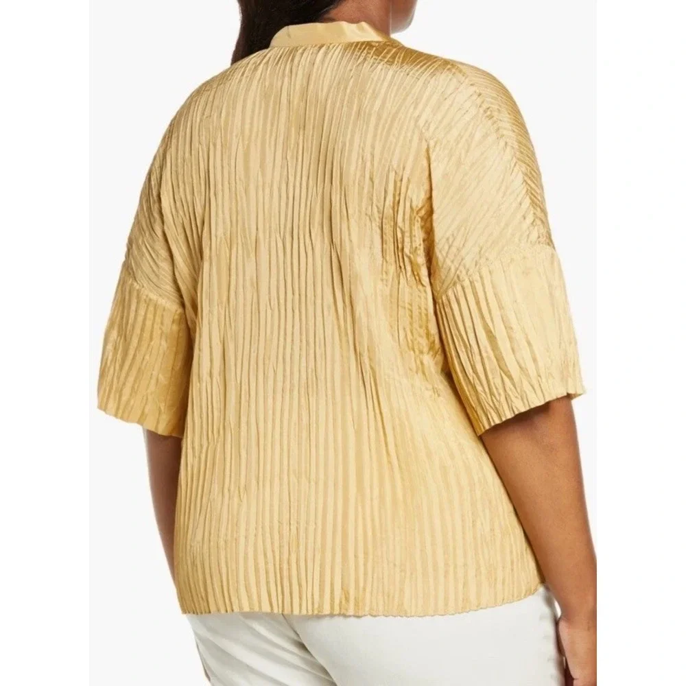 Vince Shirt Women 2X Gold Silk Textured Crinkle Capsule Minimalist Luxury Career
